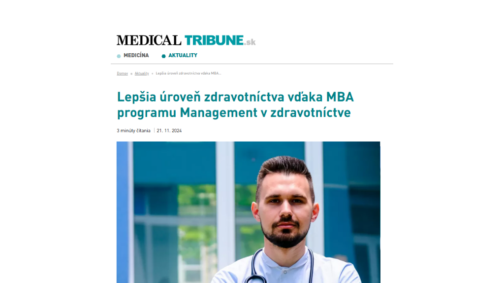 Lepsia uroven zdravotnictva vdaka MBA programu Management v zdravotnictve | Lepšia úroveň zdravotníctva vďaka MBA programu Management v zdravotníctve